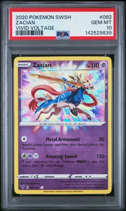 2020 POKEMON SWORD & SHIELD VIVID VOLTAGE #082 ZACIAN PSA 10 - Image 1