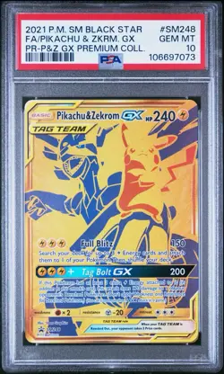 2021 POKEMON SM BLACK STAR PROMO #SM248 FULL ART/PIKACHU & ZEKROM GX PSA 10 - Image 1