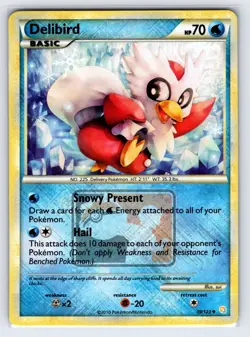 Delibird 39/123 HeartGold SoulSilver Pokemon Card Reverse Holo League Promo - Nm - Image 1