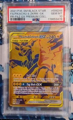 2021 SM248 Full Art Gold Pikachu & Zekrom GX PSA 10 - Image 1