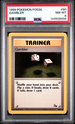 1999 POKEMON FOSSIL #60 GAMBLER PSA 8 - Image 1