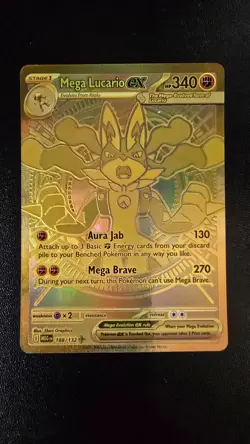 Pokemon Mega Lucario EX Full Art Gold Holo Hyper Rare 188/132 NM - Image 3