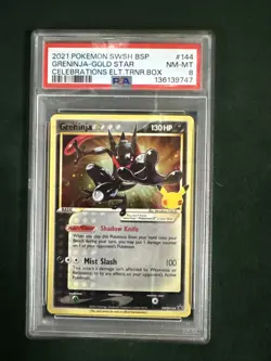 2021 POKEMON SWSH BLACK STAR PROMO 144 GRENINJA GOLD STAR CELEBRATIONS PSA 8 - Image 1