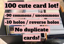 100 CUTE Pokemon TCG Card English Lot! (90 Common/Uncommon + 10 Holos) NM - LP - Image 1