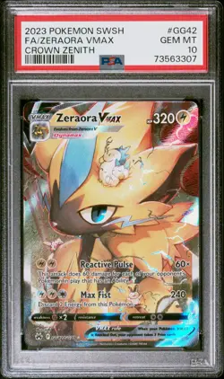2023 POKEMON SWORD & SHIELD CROWN ZENITH #GG42 FULL ART/ZERAORA VMAX PSA 10 - Image 1
