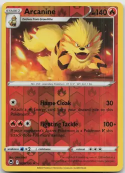 Arcanine 020/195 Rare Silver Tempest Pokemon Reverse Holo Near Mint - Image 1