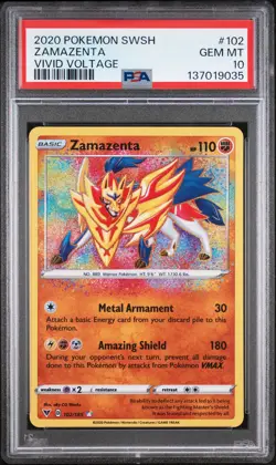 2020 POKEMON SWORD & SHIELD VIVID VOLTAGE #102 ZAMAZENTA PSA 10 - Image 1