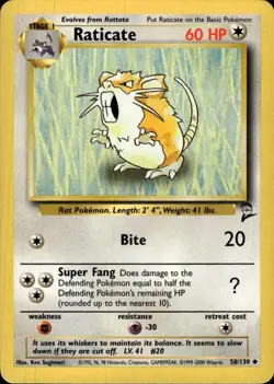 Pokemon Base Set 2 #058/130 Raticate Uncommon Lightly played - Image 1