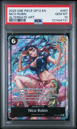 2025 One Piece Nico Robin (Alternate Art) Foil OP12-087 English PSA 10 - Image 1