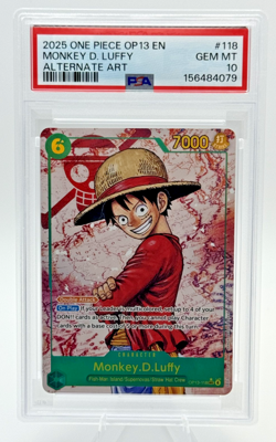 2025 ONE PIECE OP13 #118 MONKEY D. LUFFY ALTERNATE ART PSA 10 GEM MINT ENGLISH - Image 1