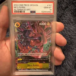 Bandai Nico Robin One Piece CCG OP09-107 Alt Art Parallel Holo PSA 10 EN 2024 - Image 1
