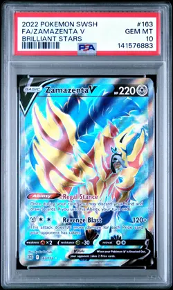 2022 POKEMON SWORD & SHIELD BRILLIANT STARS #163 FULL ART/ZAMAZENTA V PSA 10 - Image 1
