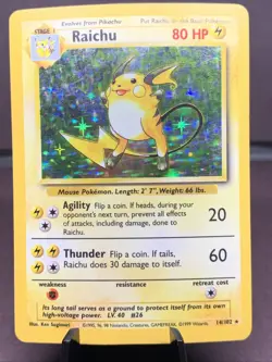 Pokemon TCG Raichu Base Set Unlimited Holo Rare #14/102 VTG WOTC 1999 MP- - Image 1