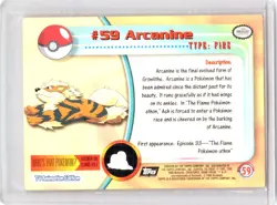 1999 Topps Pokemon TV Animation Edition Series 1 #59 Arcanine Black Topps Logo - Image 2