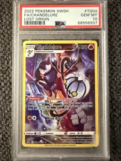 2022 POKEMON SWORD & SHIELD LOST ORIGIN #TG04 FULL ART/CHANDELURE PSA 10 - Image 1