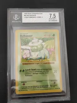 Carte Pokemon BGS 7.5 Bulbasaur 44/102 Set Base Shadowless Length Length Error - Image 1
