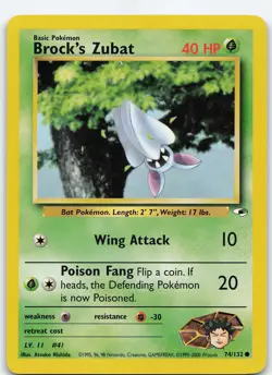 Brock's Zubat 074/132 Common Unlimited Gym Heroes NM Pokemon - Image 1