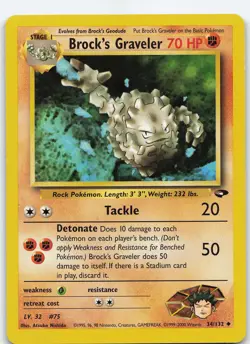 Brock's Graveler 034/132 Uncommon Unlimited Gym Challenge LP Pokemon - Image 1