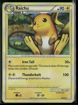 Raichu 10/123 HeartGold & SoulSilver Pokemon Cracked Ice Holo Moderately Played - Image 1