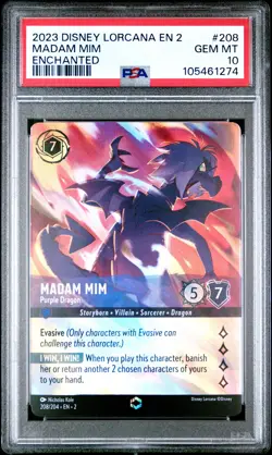 2023 Disney Lorcana TCG Madam Mim #208/204 Enchanted PSA 10 - Image 1