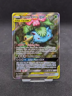 Venusaur & Snivy GX SM229 Sun & Moon Tag Team Alt Art Promo Pokemon Card NM/M - Image 1