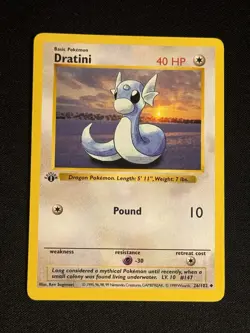 Dratini 26/102 1999 1st Edition Base Set Shadowless Pokemon Card Vintage LP+ - Image 1