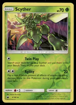 2018 Pokemon Scyther Uncommon Celestial Storm 4/168 Reverse Holo LP - Image 1