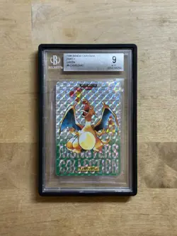 1996 POKEMON JAPANESE BANDAI CARDDASS VENDING #6 CHARIZARD GREEN PRISM BGS 9 - Image 3