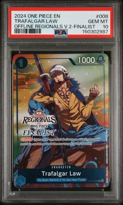 Bandai One Piece CCG Trafalgar Law #008 Offline Regionals V2 Finalist PSA 10 💎 - Image 1