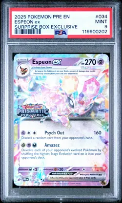 2025 POKEMON PRE EN-PRISMATIC EVOLUTIONS SURPRISE BOX EXCLUSIVE ESPEON EX PSA 9 - Image 1