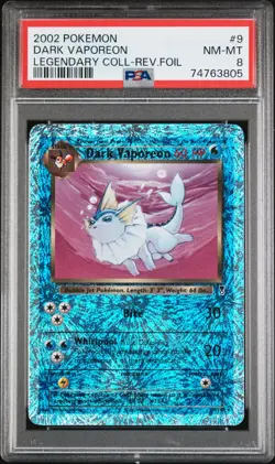 2002 POKEMON LEGENDARY COLLECTION #9 DARK VAPOREON-REVERSE FOIL PSA 8 - Image 1