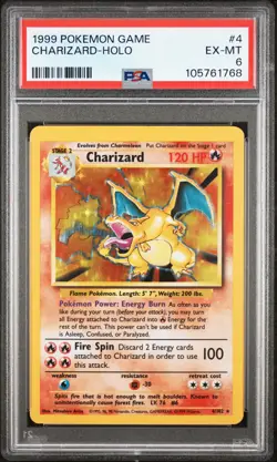 1999 POKEMON BASE SET UNLIMITED #4 CHARIZARD-HOLO PSA 6 - Image 1