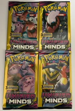 Pokemon Sun & Moon Unified Minds Booster Pack 3 Card - 4 Packs - Art Set - Image 1
