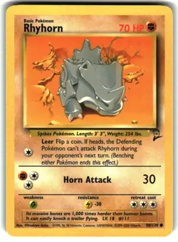 Rhyhorn 90/130 Common Base Set 2 Pokemon LP - Image 1