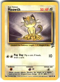 Meowth 80/130 Common Base Set 2 Pokemon LP - Image 1