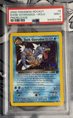 2000 Pokemon Team Rocket Dark Gyarados Holo #8 Prerelease Stamp PSA 9 - Image 1