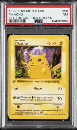 1999 POKEMON BASE SET 1ST EDITION-RED CHEEKS #58 PIKACHU PSA 7 - Image 1