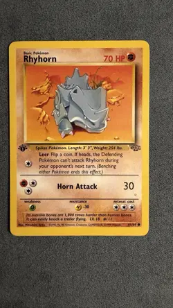 Near Mint - Vintage Pokemon TCG Jungle WoTC Rhyhorn 1st Edition Common #61/64 - Image 1