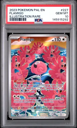 PSA 10 GEM MINT Flamigo 227 POKEMON Paldea Evolved **CAKE BY THE OCEAN** - Image 1