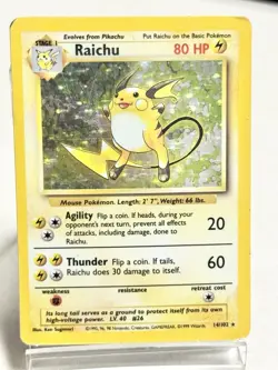 Raichu 14/102 Pokemon Base Set Unlimited Holo Rare TCG - Image 1
