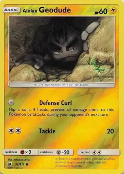 Alolan Geodude - 32/111 Reverse Holo Common 2017 Crimson Invasion Pokemon NM - Image 1