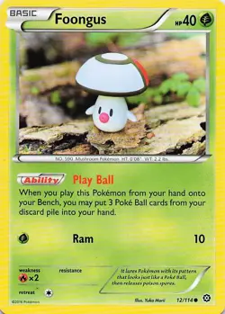 Foongus - (Artist Yuka Morii) 12/114 Common 2016 Steam Siege Pokemon LP - Image 1