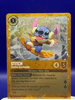 Stitch - Carefree Snowboarder 42/P3 Promo Glimmer Foil Disney Lorcana NM - Image 1