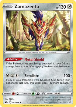 ZAMAZENTA 097/159 HOLO R CROWN ZENITH POKEMON NM/M - Image 1