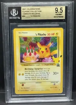 Pokemon BGS 9.5 Gem Mint Celebrations: Classic Collection Birthday Pikachu #24 - Image 1