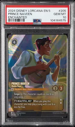 2024 DISNEY LORCANA EN 5-SHIMMERING SKIES PRINCE NAVEEN - UKULELE PLAYER PSA 10 - Image 1