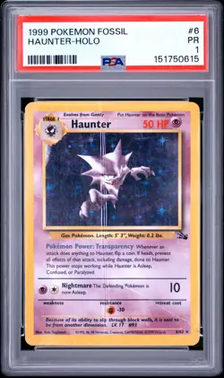 1999 POKEMON FOSSIL #6 HAUNTER-HOLO PSA 1 - Image 1