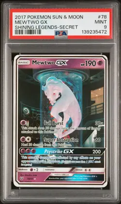2017 POKEMON SUN & MOON SHINING LEGENDS SECRET #78 MEWTWO GX PSA 9 - Image 1