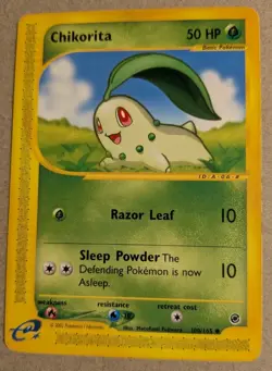 Pokemon TCG Chikorita 100/165 Expedition Base Set Regular, Lightly Played Cond - Image 1
