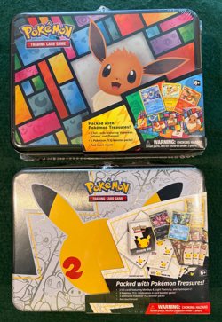 NEW Pokemon TCG Pikachu Celebrations & Eevee Treasure Chest Lunchbox Tin Lot (2) - Image 1